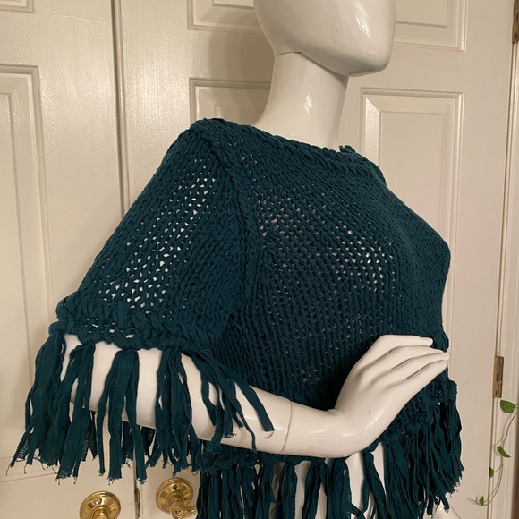 Free People On the Fringe Teal Knit Swater size S - Picture 2 of 4